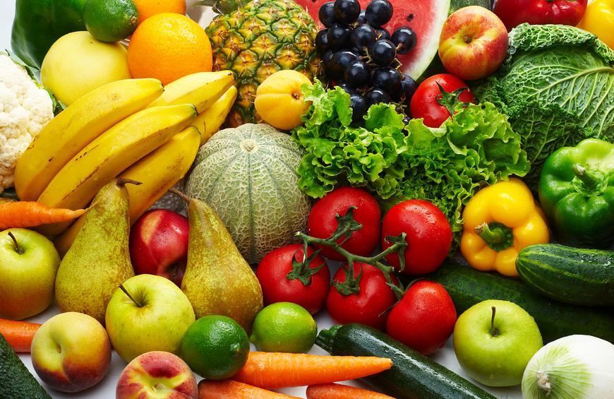 raw fruits and leafy vegetables